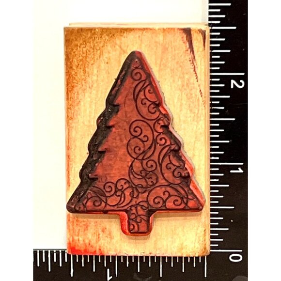 Christmas Tree With Swirls Wood Mounted Rubber Stamp By Stampabilities ER1109 - Picture 2 of 5